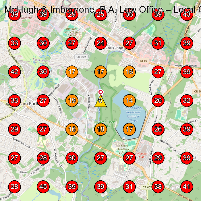 McHugh & Imbornone, P.A. Law Office GeoGrid visibility map for Personal Injury Attorney in Roseland